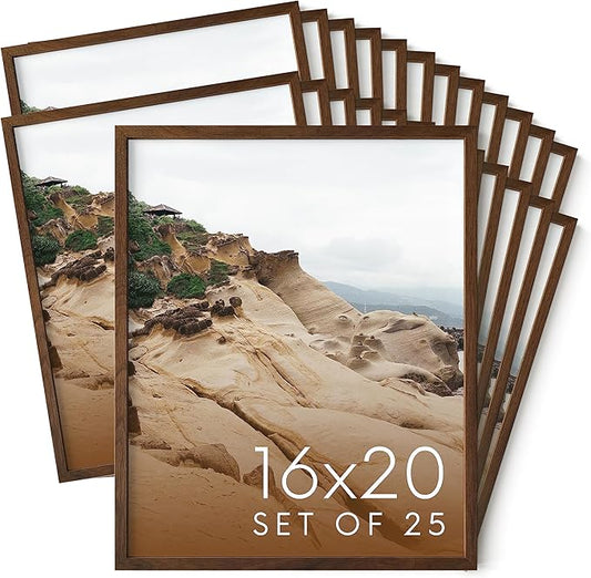 Haus and Hues 16x20 Walnut Oak Wood Picture Frames Set of 25 - Premium Bulk Picture Frames 16x20 Bundle - Elegant Gallery Wall Frame Set for Posters, Art Display - Ideal for Wall Decor in Home &