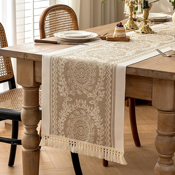 Table Runners 95 Inches,Waterproof Boho Table Runner with Tassel Fringe,Table Runner for Party Coffee Table
