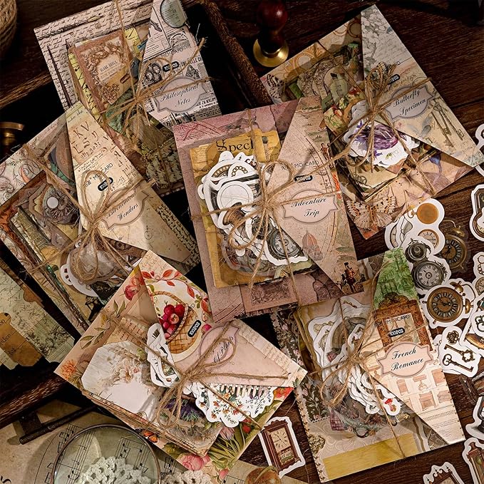 Alideco 100pcs Vintage Scrapbook Supplies Pack for Art Journaling Bullet Junk Journal Planners DIY Paper Stickers Craft Kits Notebook Collage Album Aesthetic Cottagecore Picture Frames (tianwenqiguan)