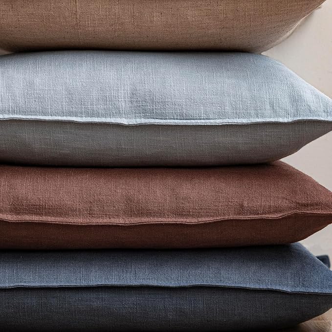 Foindtower Pack of 2, Decorative Linen Soild Throw Pillow Covers Soft Accent Lumbar Cushion Case Boho Farmhouse Pillowcase for Chair Couch Sofa Bedroom Living Room Home Decor 12 x 20 Inch Sky Blue