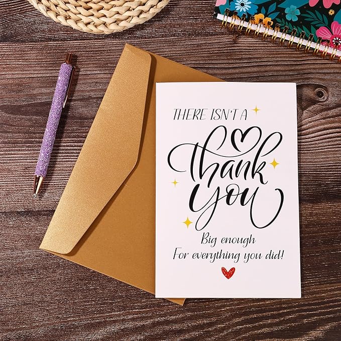 Thank You Cards, Simple Appreciation Greeting Card with Envelope for Teachers Bosses Friends Colleagues Him Her Thoughtful Gift