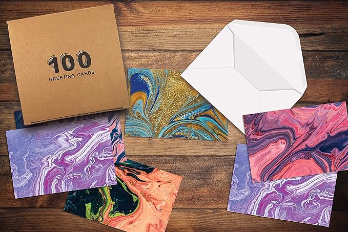 Better Office Products 100-Pack All Occasion Greeting Cards, Assorted Blank Note Cards, 4 x 6 inch, 5 Abstract Art Designs, Blank Inside, with Envelopes, 100 Pack