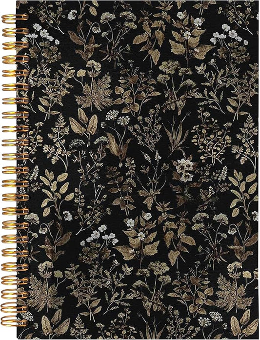 BearCake Dark Academia Botanical Notebook Journal, Vintage Boho Floral Notebook Journal, Aesthetic Notebooks, Boho Office Supplies, Notebooks for Work Note Taking, Hardcover Spiral Notebook 5.5x8.3
