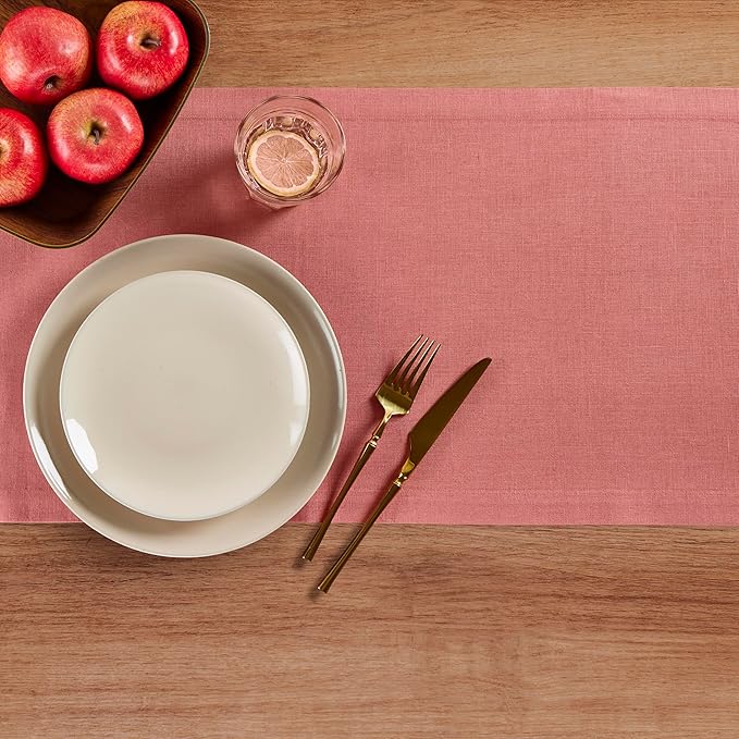 Solino Home Linen Table Runner 120 Inches Long - 100% Pure Linen Dusty Rose Table Runner 14 x 120 Inch for Valentines, Spring, Easter - Diana Medium Weight