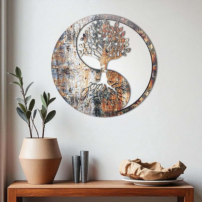 Venovez Yin Yang Wall Decor (Wood-Metal) Tree of Life Wall Art, Yin Yang Decor, Metal Wall Decor, Interior Decoration, Wall Hangings
