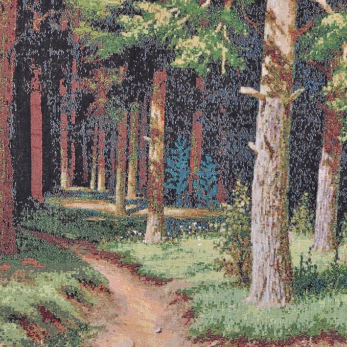 AureoMadis Premium Large Jacquard Woven Forest Tapestry 49"x28" - Vintage Pine Woods River Landscape Wall Hanging, Fully Lined Fine Art Decor with Dual Rod Pockets