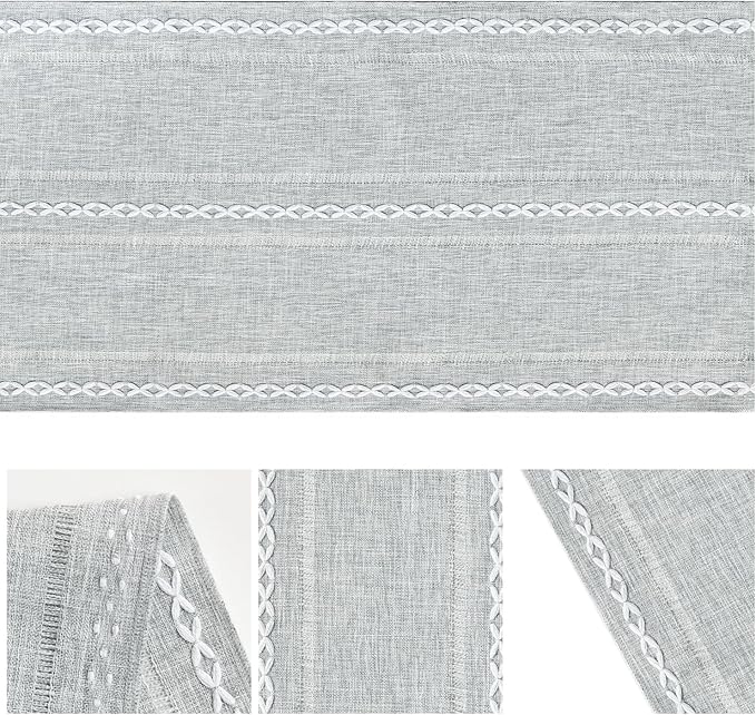 Artoid Mode Grey Rustic Cotton Linen Table Runner, Seasonal Embroidered Hollow Kitchen Dining Table Decoration for Home Party Decor 13x90 Inch