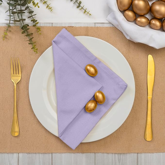 Blue Needles Solid Cloth Napkins Set of 12 Lavender 100% Cotton Dinner Napkins 18x18 inches - Soft, Reusable, Absorbent & Washable Linen, Ideal for Christmas Events, Parties & Everyday Use