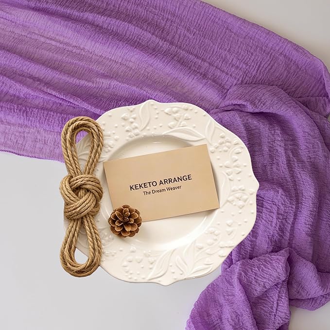 Keketoarrange 6pcs Spring Table Runner Lavender Gauze Rustic Boho Lilac Cheesecloth Grape Table Runner 120 Inch 10 FT for Wedding Baby Bridal Shower Birthday Party Long Sheer Easter Home Decorations
