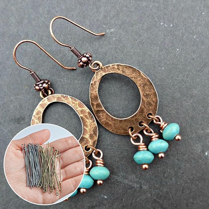 600 Pieces 2 Inch Flat Head Eye Pins for Jewelry Making DIY, Straight Bronze and Black Metal End Headpins for Craft Earring Bracelet Necklace Pendant Supplies