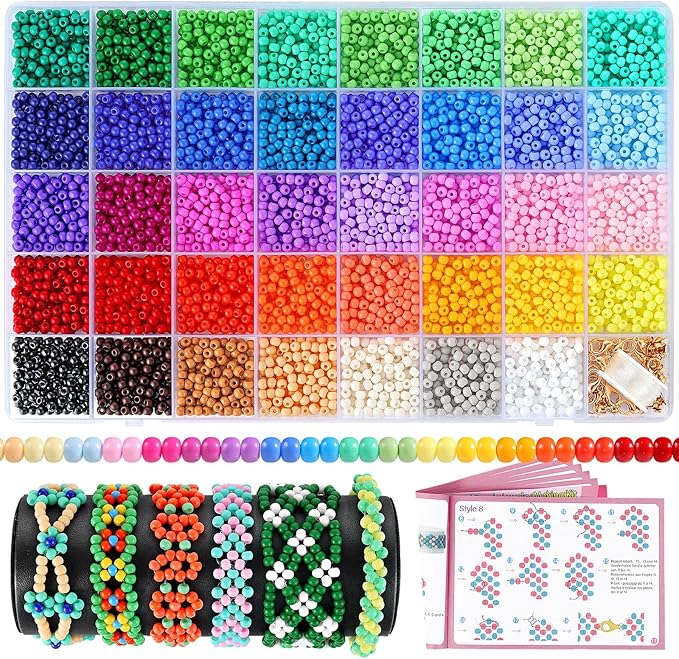 4mm Seed Beads for Jewelry Making, Funtopia 39 Colors Uniform Small Beads for Bracelet Making Kit, 3900pcs Glass Seed Bead Kit with Instructions, Tiny Craft for DIY Art Jewelry Making