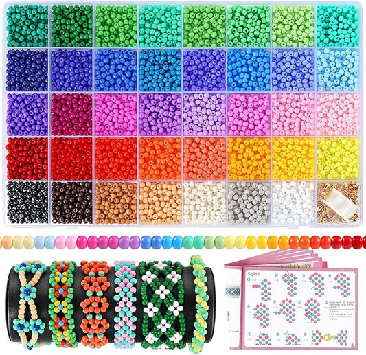 4mm Seed Beads for Jewelry Making, Funtopia 39 Colors Uniform Small Beads for Bracelet Making Kit, 3900pcs Glass Seed Bead Kit with Instructions, Tiny Craft for DIY Art Jewelry Making