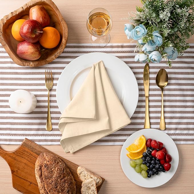 Blue Needles Solid Cloth Napkins Set of 12 Champagne 100% Cotton Dinner Napkins 18x18 inches - Soft, Reusable, Absorbent & Washable Linen, Ideal for Christmas Events, Parties & Everyday Use