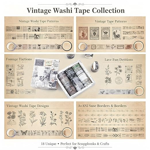 Washi Tape Set, 18 Rolls Washi Stickers, Assorted Sizes, for Junk Journal Scrapbook Tape, Bullet Journaling Scrapbooking Supplies, Planner Sticker DIY Craft DéCor (Newspaper)