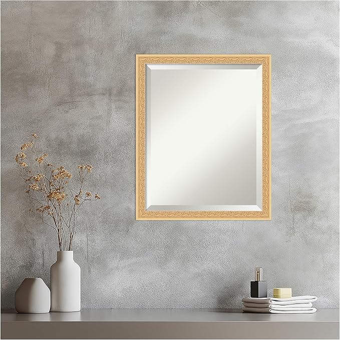 Amanti Art Gold Wall Mirror 22x18 Bethany Gold Rectangle Bathroom Mirror for Wall Decor Living Room, Small Traditional Wood Frame, Hangs Horizonally and Vertically, Bathroom Decor, Beveled Edge