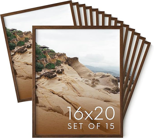 Haus and Hues 16x20 Walnut Oak Wood Picture Frames Set of 15 - Premium Bulk Picture Frames 16x20 Bundle - Elegant Gallery Wall Frame Set for Posters, Art Display - Ideal for Wall Decor in Home &
