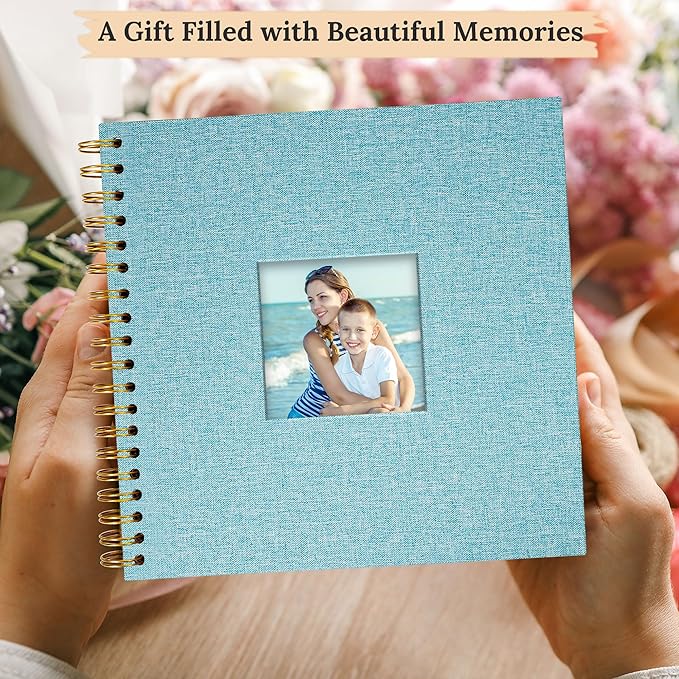 Scrapbook Photo Album Linen Cover, 12 x 12 Inch Hardcover Kraft White Pages Memory Book, for Travel Wedding Guest Book Christmas Baby Shower (40 Sheets/ 80 Pages,Light Blue)