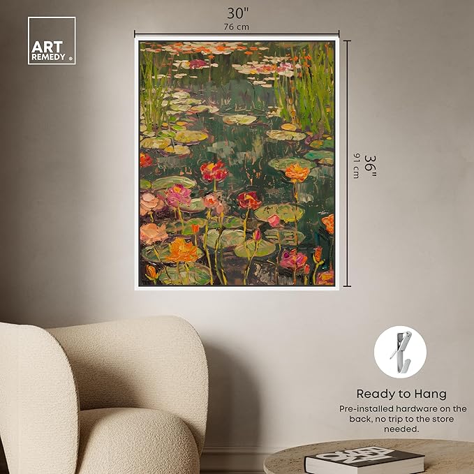 Art Remedy Afternoon Visit Framed Impressionism 1 Piece Canvas Wall Art/Monet And Van Gogh Inspired Art, 31" x 37", White Frame