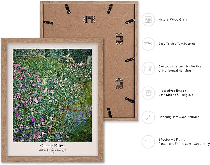 Poster Master Vintage Gustav Klimt Poster - Retro Italian Garden Landscape Print - Art Nouveau - Floral Art - Botanical Art - Classic Painting - Aesthetic Living Room Decor - 11x14 Beige Framed