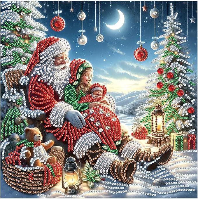 Tontut Diamond Painting Kit for Adult Beginners, Moon Santa Claus Christmas Tree 5D Special Diamond DIY Crystal Rhinestone Crafts for Home Wall Decoration