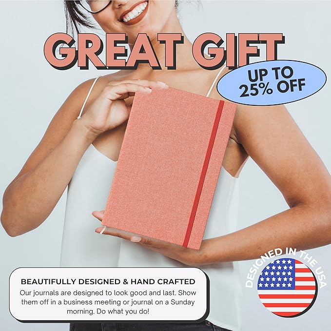 Portage Blank Hardcover Aesthetic Notebook Writing Journal – Bleed-Proof Paper Notepad for Journaling, High GSM, A5 Notebook, Cream Pages - Salmon, 6 x 8.5 Inches, 224 Pages