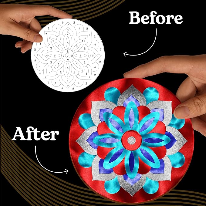 Unwynd Foil by Number Mandala Coaster Kit, 8 Pc DIY Foil Art Kit for Adults, Just Like Paint by Number Kits, Relaxing Arts & Crafts Coaster Set, Craft Gift for Teen & Women