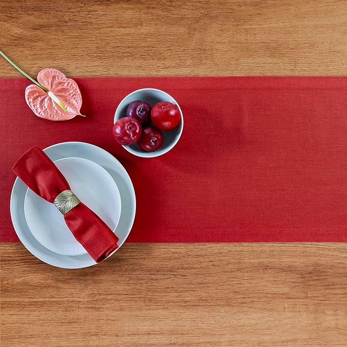 Solino Home Linen Table Runner 90 Inches Long - 100% Pure Linen Cherry Red Table Runner 14 x 90 Inch for Valentines - Diana Medium Weight
