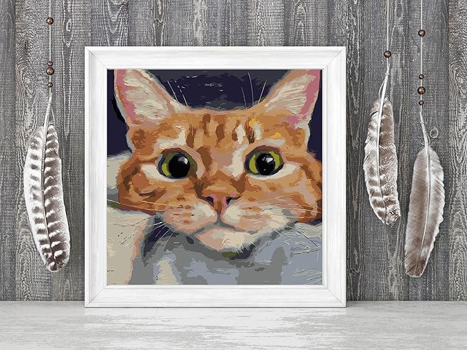JYXSJYYD Paint by Numbers Kit for Adults Beginner,Ginger Cat Easy Paint by Number Kits Canvas Without Framed,Cute Cat DIY Acrylic Oil Painting Adults Paint by Numbers Kits for Home Decor 16x16 Inch