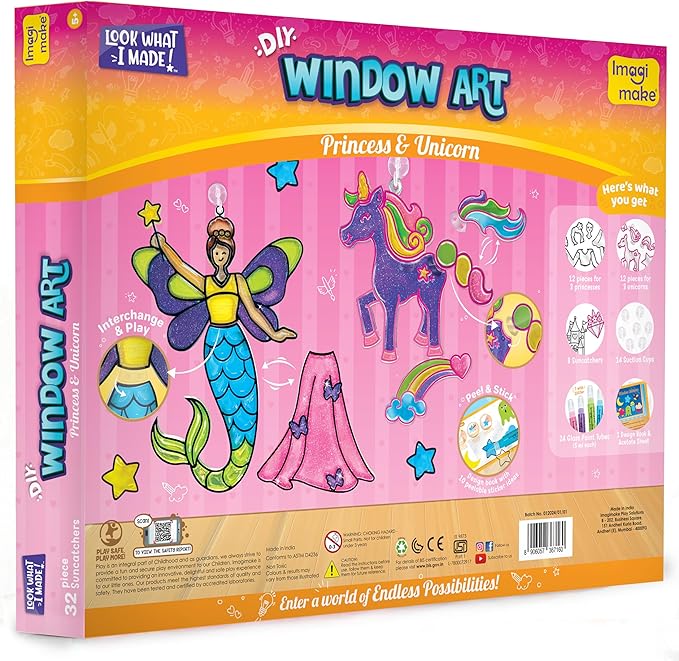 Imagimake Window Art Princess & Unicorn | Suncatcher Kit | Princess & Unicorn Toys for Girls Age 5-8 | Craft Kits for Ages 8-12 | Christmas Activities for Kids | Christmas Gifts for Girls Ages 5,6,7,8