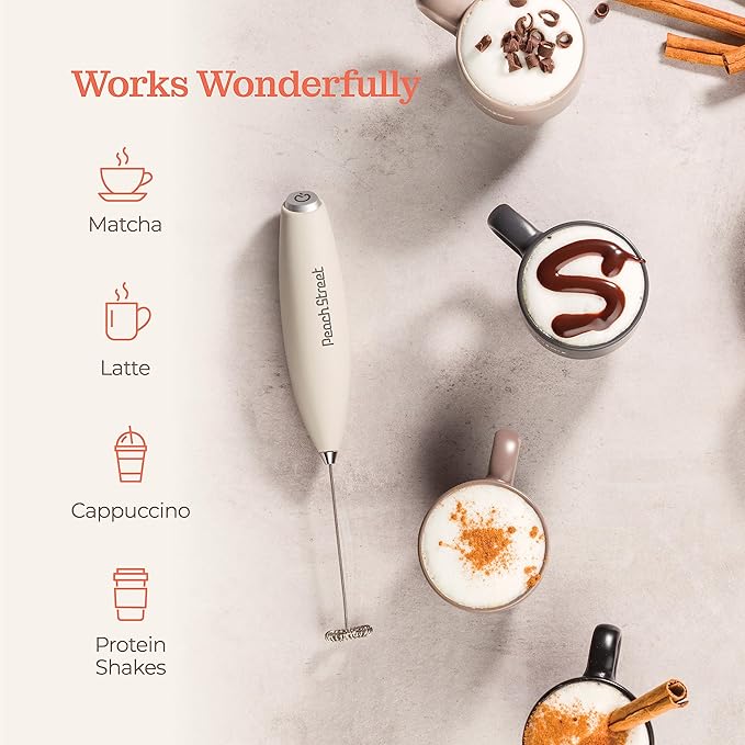 Powerful Handheld Milk Frother, Mini Milk Foamer, Battery Operated Stainless Steel Drink Mixer with Frother Stand