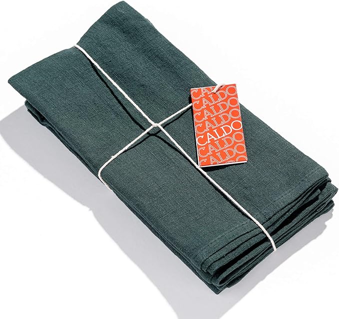 Caldo Linen Dinner Napkins - Rustic- Soft and Durable Cloth - Washable and Reusable- 4 Pack - 20x20 inch (Spruce)