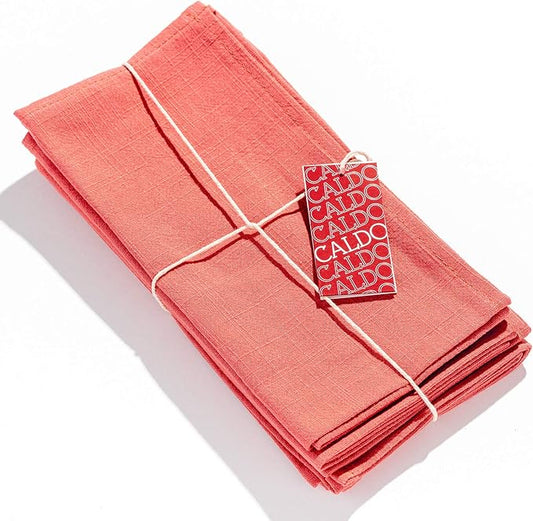 Caldo Linen Dinner Napkins - Rustic- Soft and Durable Cloth- Washable and Reusable - 4 Pack - 20x20 inch (Coral)