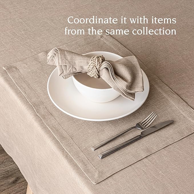 Over&Back Set of 4 Washed 100%-Linen Woven Placemats - Colorful Dining Table Mat - Machine Washable - Kitchen and Home Decor - Taupe