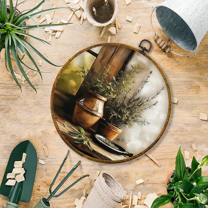 Hiuwevt Vintage Botanical Round Wall Art Decor, Antique Still Life Plant Framed Canvas Prints, Rustic Farmhouse Round Wall Hanging Decor for Home Living Room Decorations, 10x10 Inches