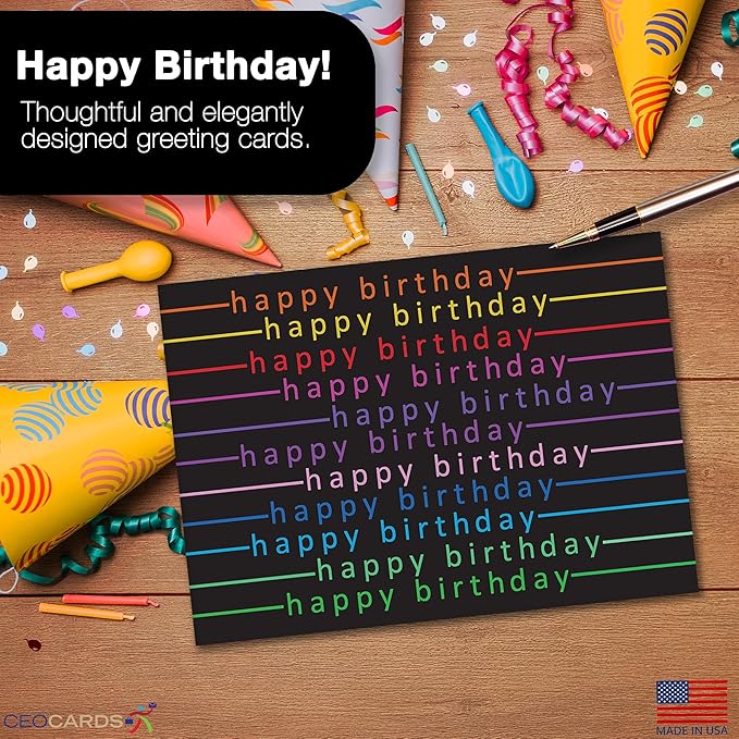 Happy Birthday Cards Bulk Greeting Card Set (Colorful Day) 18 Pack & White Envelopes - 5x7 Inch Birthday Theme for Family, Women, Men, Coworkers & Office (B2406)