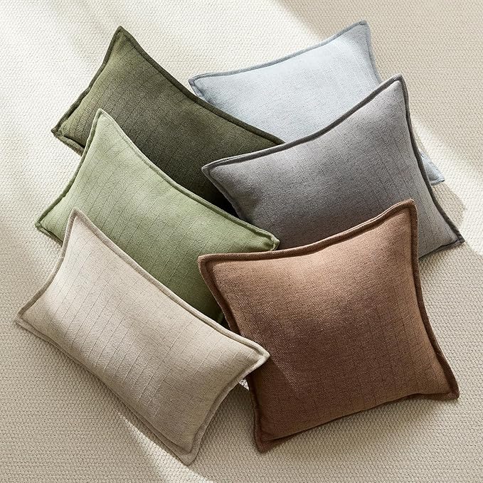 20x20 Linen Pillow Covers Grey Pack of 2 Farmhouse Boho Neutral Accents Striped Textured Square Decorative Throw Pillow Cases for Living Room Couch Bed Home Decor