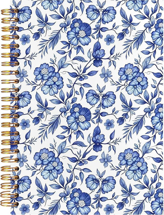 BearCake Floral Chinoiserie Grandmillennial Notebook Journal, Blue Floral Aesthetic Notebook, Chinoiserie Journal, Blue Aesthetic Office Supplies, Notebooks for Work, Hardcover Spiral Notebook 5.5x8.3