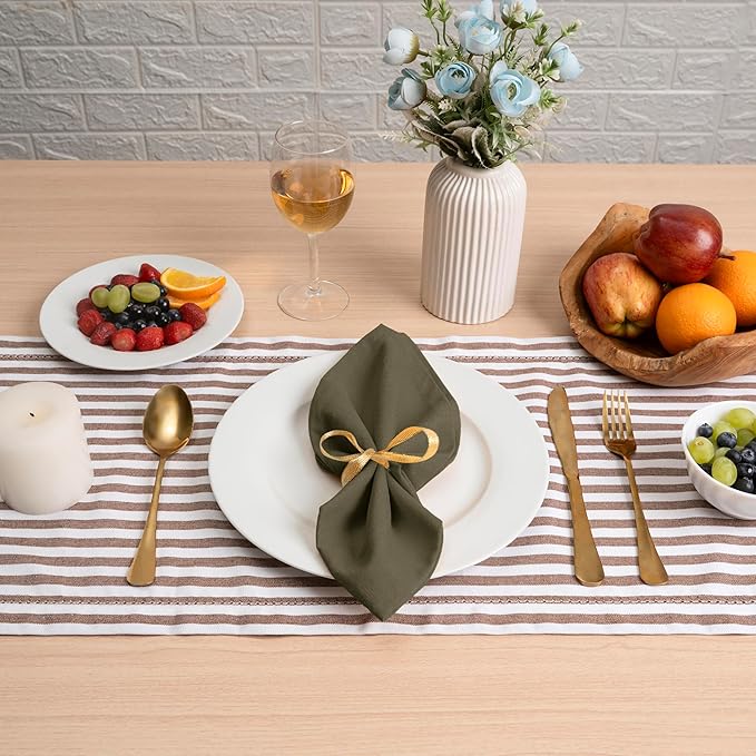 Blue Needles Solid Cloth Napkins Set of 12 Olive Green 100% Cotton Dinner Napkins 18x18 inches, Soft, Reusable, Absorbent, Washable Linen, Ideal for Christmas Events, Parties & Everyday Use