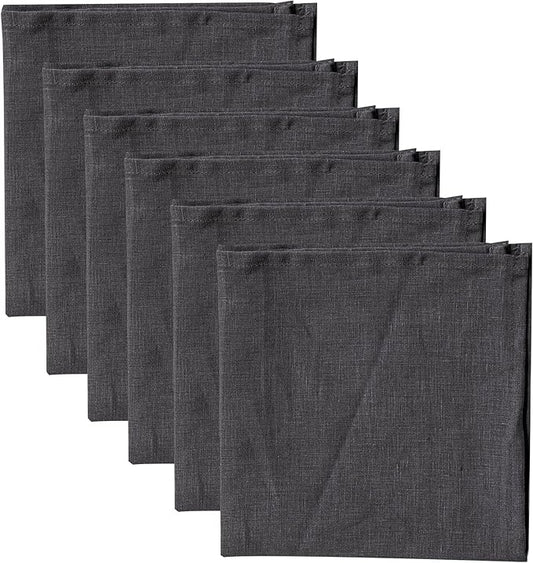 100% Pure Linen Dinner Cloth Napkins 15 x 15 Inch Charcoal Grey - Set of 6 Pack European Flax Natural Fabric Washable for Home and Kitchen