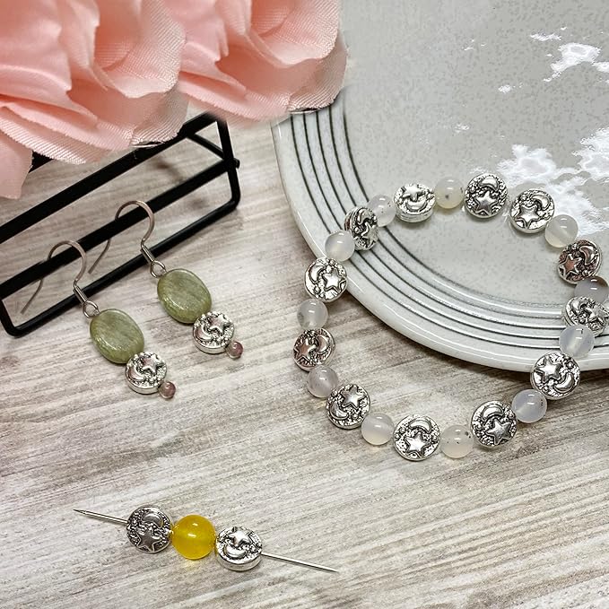 Tibetan Silver Spacer Beads for Jewelry Making - Flat Beads for Necklace, Earring & Bracelet Making Kit - Bulk 69pcs Silver Jewelry Set 9mm