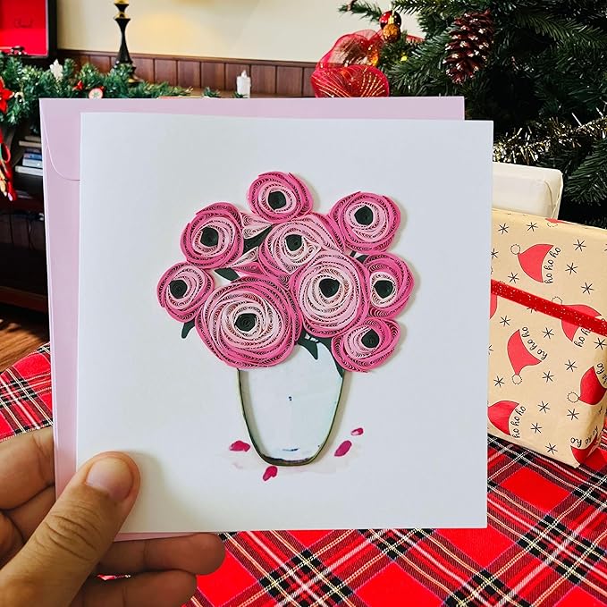 Quilling Cards, handmade card, quilled cards with Dedicated Paper Handmade Art for all occasions: Mother's day, Father's day, Birthday... Roses flowers