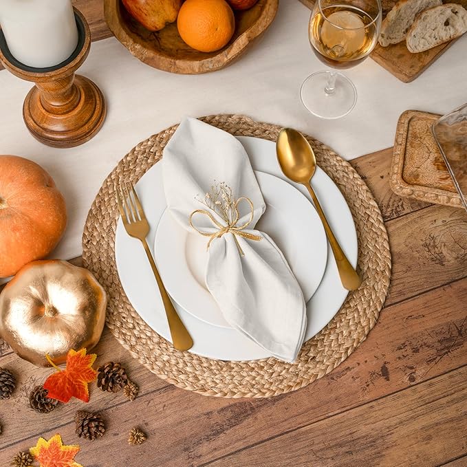Blue Needles Solid Cloth Napkins Set of 12 Cream 100% Cotton Dinner Napkins 18x18 inches - Soft, Reusable, Absorbent & Washable Linen, Ideal for Christmas Events, Parties & Everyday Use