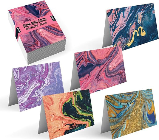 Better Office Products 100-Pack All Occasion Greeting Cards, Assorted Blank Note Cards, 4 x 6 inch, 5 Abstract Art Designs, Blank Inside, with Envelopes, 100 Pack