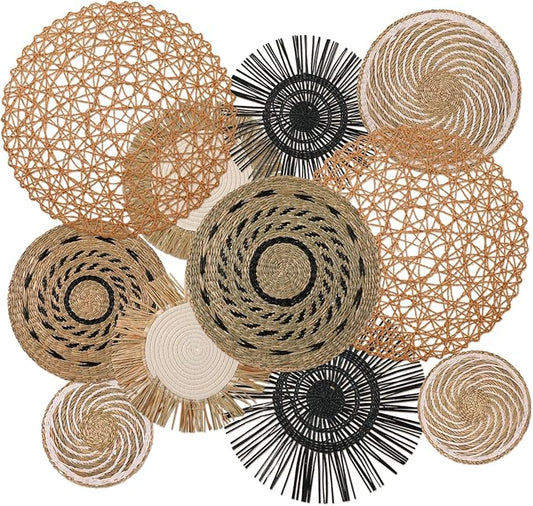 Tatuo 11 Pcs Boho Wall Basket Decor Decorative Bulrush Woven Basket Wall Decor Art Round Farmhouse Hanging Baskets for Kitchen Rustic Home Summer Decorations, Multi Sizes(Flower)