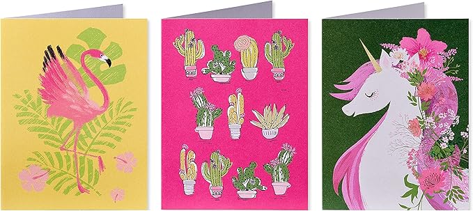 American Greetings Blank Cards with Envelopes for All Occasions, Unicorn, Floral, and Mermaids (48-Count)