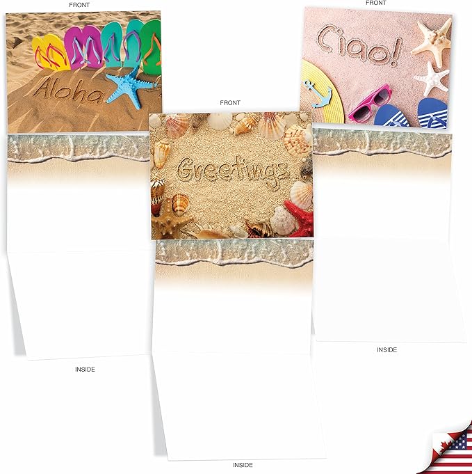 The Best Card Company - 10 All Occasion Blank Thank You Card Set 4 x 5.12 Inch, Nautical Just Because Assortment of Notecards - Beach Notes AM6113OCB-B1x10