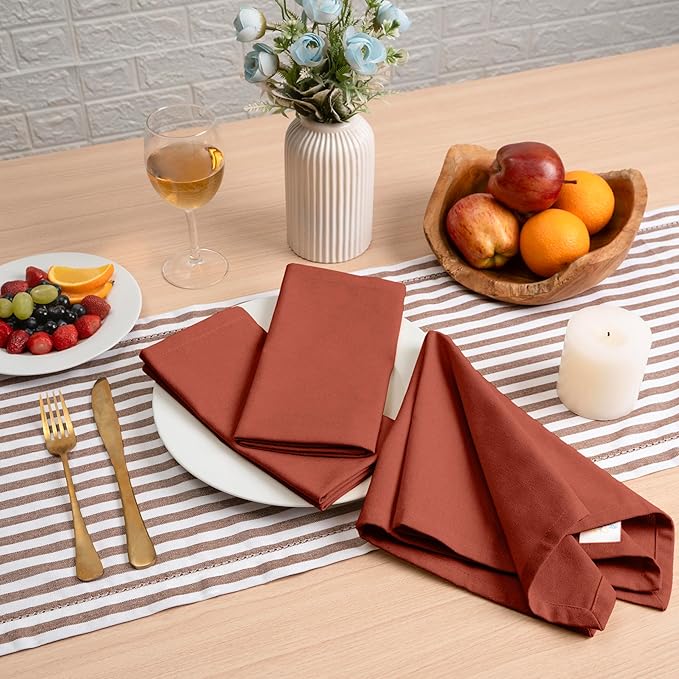 Blue Needles Solid Cloth Napkins Set of 12 Rust 100% Cotton Dinner Napkins 18x18 inches - Soft, Reusable, Absorbent & Washable Linen, Ideal for Christmas Events, Parties & Everyday Use