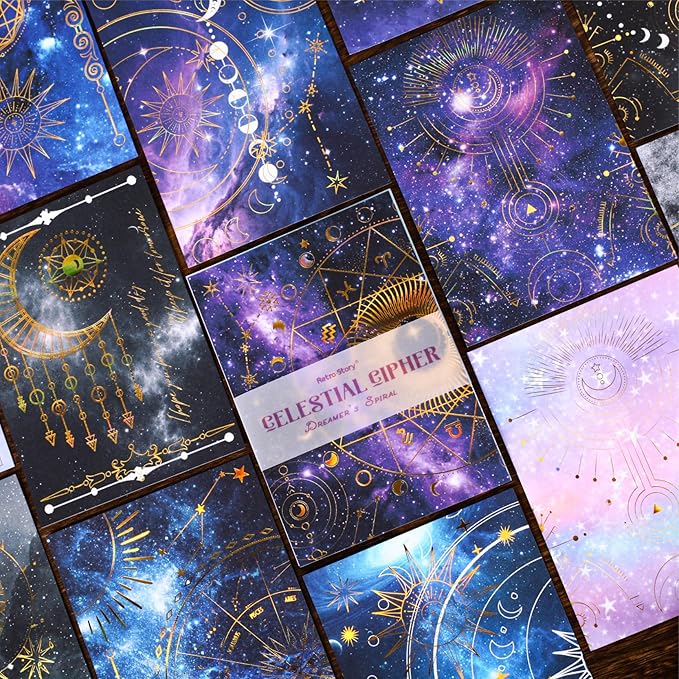 60 Sheets Celestial Gold Foil Astrology Scrapbook Paper – Aesthetic Moon Star Constellation Zodiac Decorative Paper for Art Decoupage, Journaling, Crafting