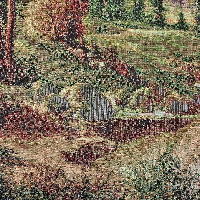 AureoMadis Vintage Woven Tapestry Wall Hanging | Lined Ludwig Fohlen Water Mill Fine Art | Rustic Forest Landscape Decor with Rod Pocket - 43" x 28.5"