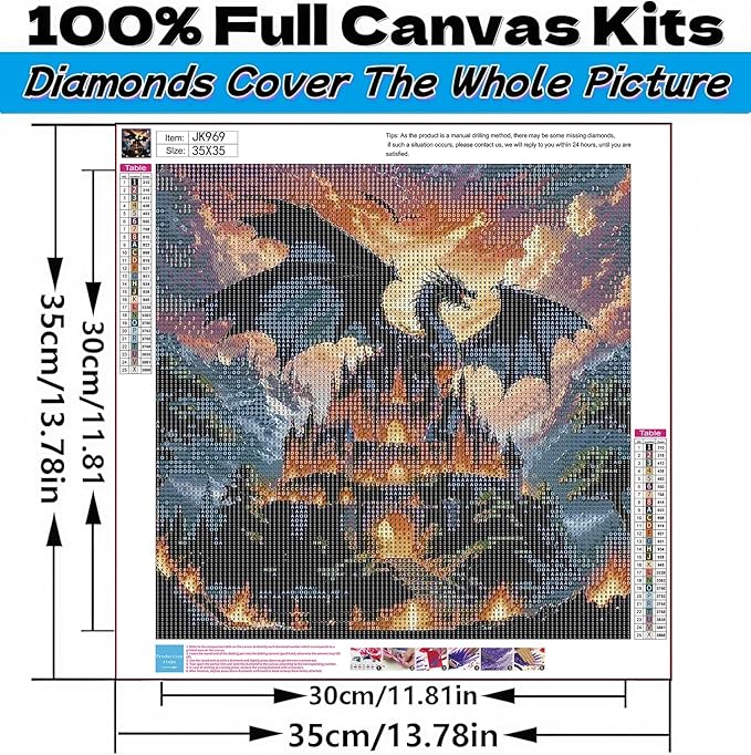 Acelii 5D Diamond Art Kits for Adults Beginners Dragon Castle，DIY Full Round Drill Diamond Painting Kits, Paint by Diamonds Dots Gem Art Crystal Easy，Home Wall Decor 13.78X13.78 Inch